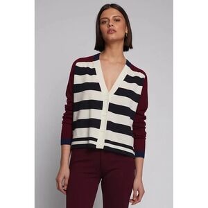 Women's Vilagallo Alina Bordeaux Striped Kitted Cardigan Sweater  V Neck Wool XS